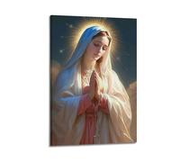 XYSXYCP Wall Art Picture Print Christian Poster Blue White Golden Virgin Mary Starry Halo Praying Modern Family for Living Room Decor 20x30inch(50x75cm)