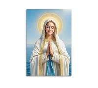 XYSXYCP Wall Art Picture Print Christian Poster Blue White Virgin Mary Star Halo Clouds Kneeling Modern Family for Living Room Decor 20x30inch(50x75cm)