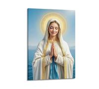 XYSXYCP Wall Art Picture Print Christian Poster Blue White Virgin Mary Star Halo Clouds Kneeling Modern Family for Living Room Decor 20x30inch(50x75cm)