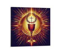 XYSXYCP Wall Art Picture Print Christian Poster Eucharist Chalice Crown of Thorns Cross Modern Family for Living Room Decor 24x24inch(60x60cm)