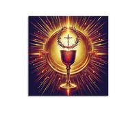 XYSXYCP Wall Art Picture Print Christian Poster Eucharist Chalice Crown of Thorns Cross Modern Family for Living Room Decor 28x28inch(70x70cm)
