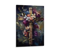 XYSXYCP Wall Art Picture Print Christian Poster Floral Cross Decoration Modern Family for Living Room Decor 20x30inch(50x75cm)