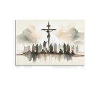 XYSXYCP Wall Art Picture Print Christian Poster Ink Cross Crucifixion Modern Family for Living Room Decor 12x18inch(30x45cm)
