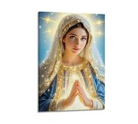 XYSXYCP Wall Art Picture Print Christian Poster Light Blue White Virgin Mary Rosary Clouds Praying Modern Family for Living Room Decor 24x36inch(60x90cm)