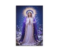 XYSXYCP Wall Art Picture Print Christian Poster Purple White Virgin Mary Star Halo Praying Modern Family for Living Room Decor 08x12inch(20x30cm)