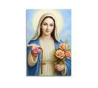 XYSXYCP Wall Art Picture Print Christian Poster Virgin Mary with Rosary And Roses Modern Family for Living Room Decor 24x36inch(60x90cm)