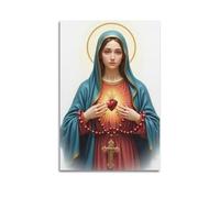 XYSXYCP Wall Art Picture Print Christian Poster Virgin Mary with Sacred Heart And Red Rosary Modern Family for Living Room Decor 12x18inch(30x45cm)