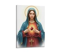XYSXYCP Wall Art Picture Print Christian Poster Virgin Mary with Sacred Heart And Red Rosary Modern Family for Living Room Decor 16x24inch(40x60cm)