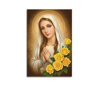 XYSXYCP Wall Art Picture Print Christian Poster Virgin Mary with Yellow Roses And Blue Rosary Modern Family for Living Room Decor 16x24inch(40x60cm)