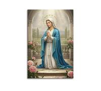 XYSXYCP Wall Art Picture Print Christian Poster White Blue Golden Virgin Mary Halo Sea Praying Modern Family for Living Room Decor 24x36inch(60x90cm)