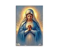 XYSXYCP Wall Art Picture Print Christian Poster White Blue Pink Virgin Mary Rosary Halo Praying Modern Family for Living Room Decor 16x24inch(40x60cm)