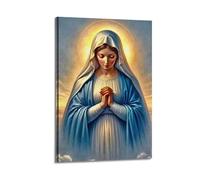 XYSXYCP Wall Art Picture Print Christian Poster White Blue Pink Virgin Mary Rosary Halo Praying Modern Family for Living Room Decor 24x36inch(60x90cm)