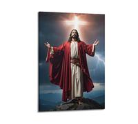 XYSXYCP Wall Art Picture Print Christian Religious Poster of Jesus in Red And Thunder Cross Modern Family for Living Room Decor 08x12inch(20x30cm)