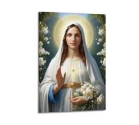 XYSXYCP Wall Art Picture Print Christian Religious Poster of The Virgin Mary Holding A Daisy Modern Family for Living Room Decor 24x36inch(60x90cm)
