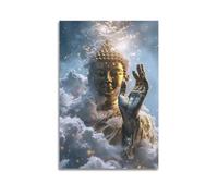 XYSXYCP Wall Art Picture Print Golden Buddha Statue in The Sky Buddhist Religious Poster Modern Family for Living Room Decor 16x24inch(40x60cm)