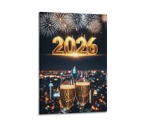 XYSXYCP Wall Art Picture Print Holiday Poster Golden 2026 And Champagne Flutes Modern Family for Living Room Decor 12x18inch(30x45cm)