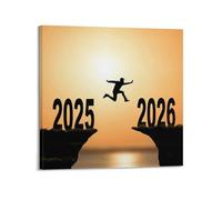 XYSXYCP Wall Art Picture Print Holiday Poster New Year Transition Person Jumping From 2025 To 2026 Modern Family for Living Room Decor 28x28inch(70x70cm)
