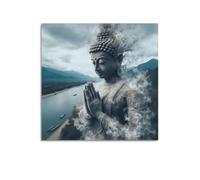 XYSXYCP Wall Art Picture Print Holy Buddha Stone Statue by The River. Buddhist Religious Poster Modern Family for Living Room Decor 24x24inch(60x60cm)