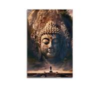XYSXYCP Wall Art Picture Print Huge Buddha Head on The Stone Wall. Buddhist Religious Poster Modern Family for Living Room Decor 08x12inch(20x30cm)