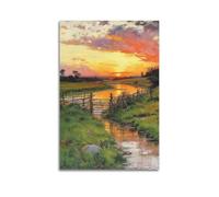 XYSXYCP Wall Art Picture Print Landscape Oil Painting Poster Sunset over A Winding Stream in The Countryside Modern Family for Living Room Decor 08x12inch(20x30cm)