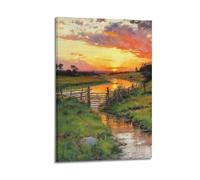 XYSXYCP Wall Art Picture Print Landscape Oil Painting Poster Sunset over A Winding Stream in The Countryside Modern Family for Living Room Decor 12x18inch(30x45cm)