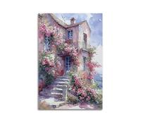 XYSXYCP Wall Art Picture Print Landscape Oil Painting Poster. The House Is Surrounded by Plants with Red And Pink Flowers. Modern Family for Living Room Decor 20x30inch(50x75cm)