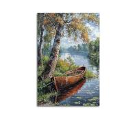 XYSXYCP Wall Art Picture Print Landscape Oil Painting Poster with Green Trees on The Calm Lake Modern Family for Living Room Decor 12x18inch(30x45cm)