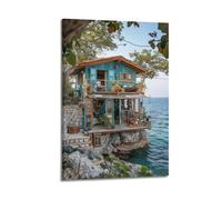 XYSXYCP Wall Art Picture Print Landscape Poster The Beach Cottage Is Quiet Modern Family for Living Room Decor 24x36inch(60x90cm)