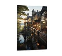 XYSXYCP Wall Art Picture Print Landscape Poster The Castle Corridor at Dusk Under The Quiet Pond Modern Family for Living Room Decor 16x24inch(40x60cm)