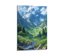 XYSXYCP Wall Art Picture Print Landscape Poster The Path in The Mountains Is Quiet, The River Flowers And Trees Modern Family for Living Room Decor 12x18inch(30x45cm)