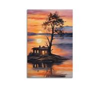 XYSXYCP Wall Art Picture Print Landscape Poster Watercolor Painting Lonely Island in The Sea Modern Family for Living Room Decor 24x36inch(60x90cm)