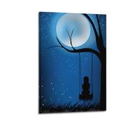 XYSXYCP Wall Art Picture Print Landscape Poster with Girl Silhouette Swinging on A Swing Under A Tree Modern Family for Living Room Decor 08x12inch(20x30cm)