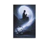 XYSXYCP Wall Art Picture Print Meditation Under The Moon, Silver Lotus, Buddhist Religious Poster Modern Family for Living Room Decor 20x30inch(50x75cm)