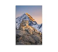 XYSXYCP Wall Art Picture Print Snow Leopard Resting Under Snow Capped Mountains Poster Modern Family for Living Room Decor 08x12inch(20x30cm)