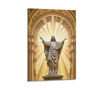 XYSXYCP Wall Art Picture Print Statue of Jesus with Outstretched Arms Surrounded by Light in Temple Poster Modern Family for Living Room Decor 16x24inch(40x60cm)