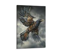 XYSXYCP Wall Art Picture Print Steampunk Raven Poster with Mechanical Wings And Gears Modern Family for Living Room Decor 24x36inch(60x90cm)