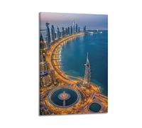 XYSXYCP Wall Art Picture Print Travel Poster Prosperous Dubai City Night View Modern Family for Living Room Decor 12x18inch(30x45cm)