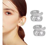 XYTAHDM Pack of 2 Ear Cuff for Women Fake Helix Cartilage Earrings Piercing Ear Cuff Clip Ear Cuff Sparkling Round Huggie Without Ear Hole (Silver)