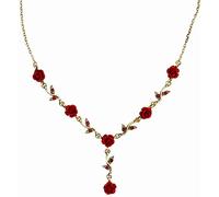 XYTDM 14K Gold Plated Necklaces for Women Dainty Long Rose Pendant Gold Necklace for Girls Vintage Red Flower Women' Necklace (Red Rose)