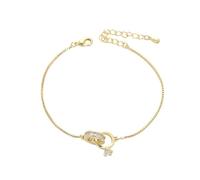 XYTDM 925 Sterling Silver Interlocking Circles Bracelet For Women, Double Circle Simple Circle Bracelet, Rings Linked Bracelets, Circles Interlocking Bracelet (Gold)