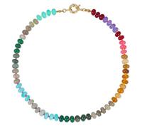 XYTDM Beaded stone necklace for women, rainbow boho beaded necklace, natural stone necklace, surfer beach necklace, 18K gold plated, summer handmade necklace, jewelry gift (A- Rainbow)