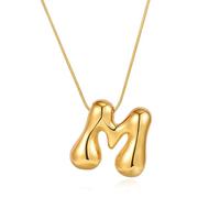 XYTDM Bubble Letter Necklace Initial Necklaces for Women, Gold Balloon Letter Necklace,18K Gold Plated Dainty Personalized Puffy Name Necklaces (Gold-M)