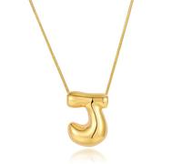 XYTDM Bubble Letter Necklace Initial Necklaces for Women, Gold Balloon Letter Necklace,18K Gold Plated Dainty Personalized Puffy Name Necklaces (Gold-J)