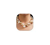XYTDM Chunky Pearls Statement Choker Necklace for Women Teen Girls,14K Gold Large Beaded Punk Ball Cluster Collar Necklace Party Dainty Jewelry Gift (White)