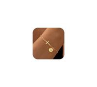XYTDM Gold Bracelets for Women 14K Real Gold Plated Cross Initial Charm Bracelet Dainty Trendy Custom Letter Bracelets Waterproof Non Tarnish Simple Fashion Jewelry Gifts for Teen Girls (Cross D-GD)
