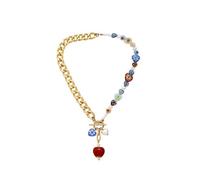XYTDM Gold Chunky Heart Pendant OT Cuban Chain Necklace - Boho Trendy Dainty Cute Heart Choker