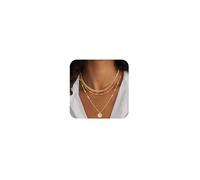 XYTDM Gold/Silver Necklaces Stack For Women, Simple Layered Choker Necklaces For Women,Stackable Multi Layer Snake Chain Necklaces Set Jewelry Gift for Women (3Layered Cuban Disc Coin-Gold)