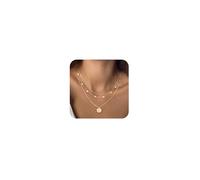 XYTDM Gold/Silver Necklaces Stack For Women, Simple Layered Choker Necklaces For Women,Stackable Multi Layer Snake Chain Necklaces Set Jewelry Gift for Women (3Layered Pearl Disc-Gold)