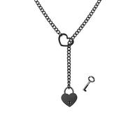 XYTDM Heart O Ring Slip Chain Choker Necklace for Women Men Stainless Steel Cuban Chain Y-shape Necklace Punk Rock Collar Necklace Adjustable Lariat Y Necklace Prom Necklace Jewelry (Black lock)