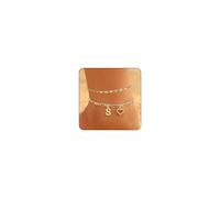 XYTDM Initial Ankle Bracelets for Women Waterproof 14K Gold Plated Dainty Layered Figaro Chain Letter Initial CZ Heart Ankle Bracelets Set Beach Jewelry for Women (Initial S Gold)